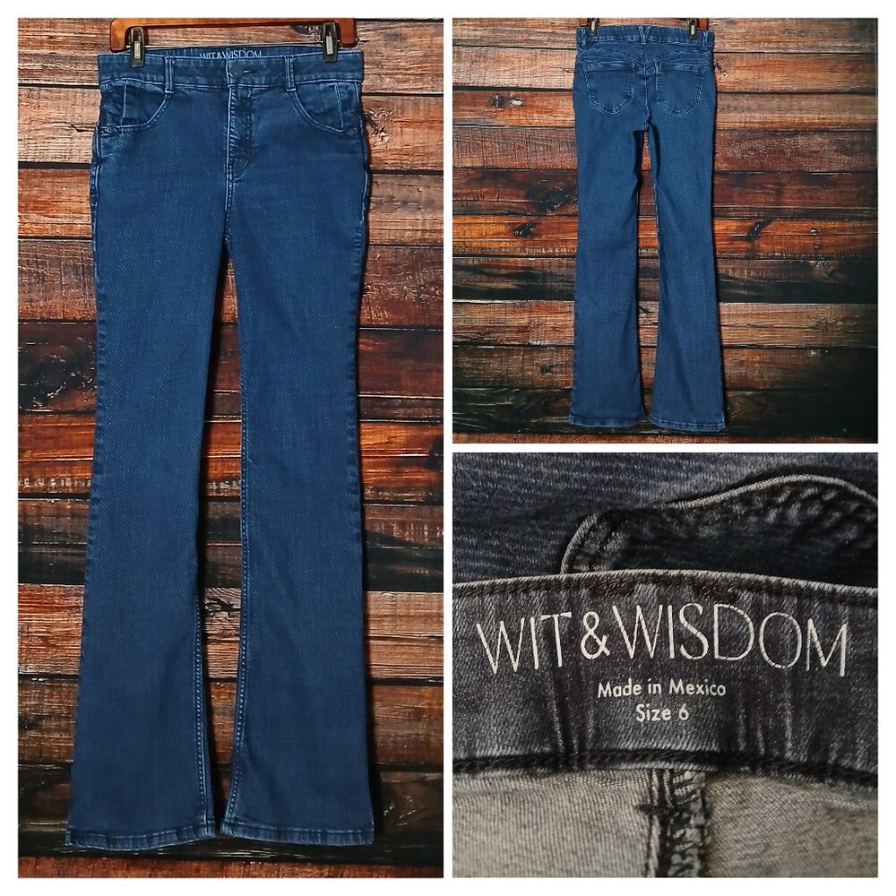 Wit & Wisdom Jeans 6 High Rise Flare Waist Solution Blue Pinstripe Denim Stretch
